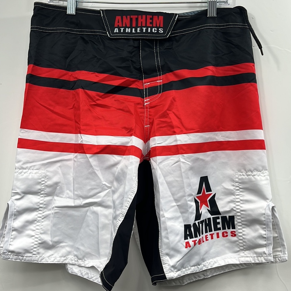 Anthem Athletics Resilience MMA Fight Shorts Black, Red White Stripes Size 32
